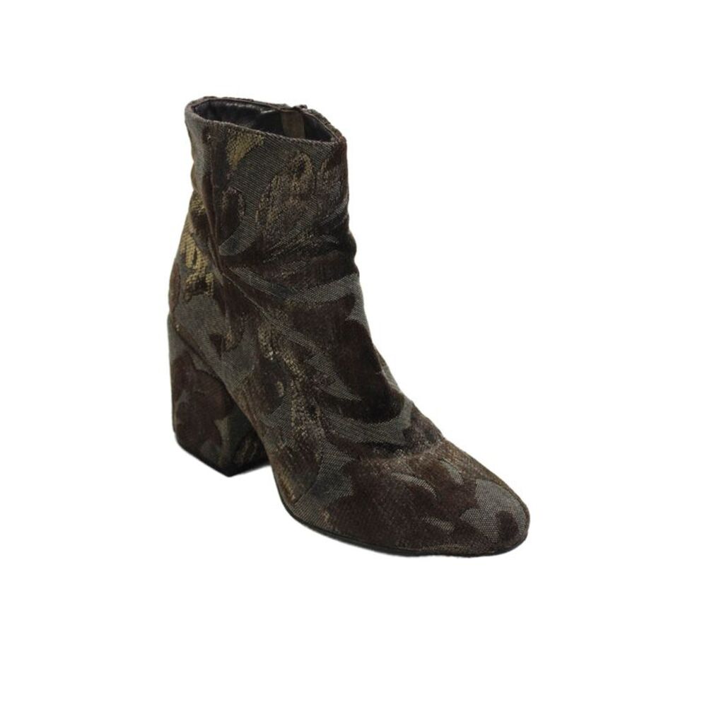 Strategia Womens Side Zip Block Heel Canvas Booties Brown Size 8.5